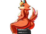  absurd_res animal_crossing anthro anus artofthediscipline audie_(animal_crossing) breasts butt canid canine canis female fur genitals hi_res mammal nintendo orange_body orange_fur pussy rear_view sitting solo teal_eyes thick_thighs video_games wolf 