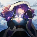  anthro beauty blue_eyes breasts canid canine canis cold female frost fur hair hi_res long_hair lucia_(character) mammal purple_body purple_fur purple_hair sadbitch snow solo white_body white_fur wolf 