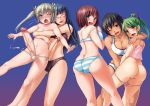  5girls aihara_ai asakura_mao ass black_bra black_hair black_panties blue_eyes bosshi bra breasts closed_eyes futabu futanari glasses green_eyes green_hair grey_hair hair_ribbon hug itou_aya large_breasts large_penis long_hair looking_at_viewer multiple_girls niimura_akane oohashi_akiko panties panty_pull penis pink_background ponytail pussy ribbon short_hair sleepwear striped striped_panties topless twintails uncensored underwear underwear_only white_panties yellow_eyes 