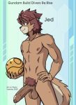  anthro better_version_at_source bodily_fluids brown_body brown_fur brown_hair canid canine canis clothing darkened_genitalia domestic_dog fur genital_fluids genitals gundam gundam_build_divers_re:rise hair haro headgear headwear humanoid humanoid_genitalia humanoid_penis jed_(gundam_build_divers_re:rise) kemono machine male mammal muscular muscular_male penis precum pubes raxkiyamato robot smile solo uncut 