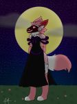  anthro canid canine canis clothing domestic_dog dress female hair hi_res kinnara machine mammal moon night pink_hair protogen smile solo unknown_artist 