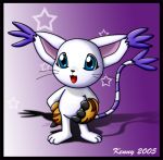  2005 3_fingers 3_toes black_claws black_nose blue_eyes claws digimon digimon_(species) felid feline female fingers gatomon kenny21 mammal markings open_mouth signature smile tail_markings toes whiskers white_body 