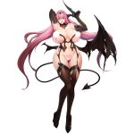  1girl :p bangs black_legwear blue_eyes breasts curvy demon_girl demon_tail demon_wings elbow_gloves full_body garter_straps gloves hair_between_eyes high_heels highres huge_breasts last_origin long_hair looking_at_viewer mole mole_under_mouth nipple_slip nipples official_art open_mouth pink_hair pubic_tattoo serapias_alice snowball22 solo tachi-e tail tattoo thick_thighs thighhighs thighs tongue tongue_out torn_clothes very_long_hair wide_hips wings 