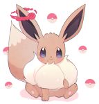  clarevoir closed_mouth commentary creature eevee english_commentary full_body gen_1_pokemon gigantamax gigantamax_eevee looking_at_viewer no_humans pokemon purple_eyes simple_background sitting smile solo white_background 