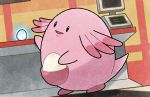  :d chansey commentary computer creature egg english_commentary eo_kanako full_body gen_1_pokemon indoors multiple_sources no_humans official_art open_mouth pokemon pokemon_(creature) pokemon_center pokemon_trading_card_game smile solo third-party_source 