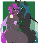  alternate_species anthro anthrofied arthropod big_breasts big_butt breast_squish breasts breasts_frottage butt changeling duo female female/female friendship_is_magic green_eyes hand_holding hi_res huge_breasts huge_butt interlocked_fingers looking_at_viewer my_little_pony nude open_mouth open_smile overweight princess_cadance_(mlp) purple_eyes queen_chrysalis_(mlp) slit_pupils smile squish suirano thick_thighs 