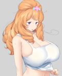  1girl aikatsu! aikatsu!_(series) breasts cleavage himesato_maria large_breasts long_hair mukuba navel orange_hair purple_eyes sleeveless solo sweat tank_top upper_body white_tank_top 