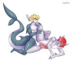  anal anal_penetration anthro balls blonde_hair blue_eyes canid canine canis duo fish genitals girly great_white_shark green_eyes hair hi_res highlights_(coloring) jason_maddox knot lamnid lamniform male male/male male_penetrated male_penetrating male_penetrating_male mammal marine penetration penile penile_penetration penis pink_highlights raised_leg red_hair sex shark smile tongue tongue_out tragicfame wolf zachary_vincent 