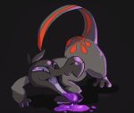  black_background creature full_body gen_7_pokemon no_humans open_mouth plumepox pokemon pokemon_(creature) purple_eyes salandit simple_background standing 