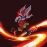  bunny bunny_focus cinderace commentary_request creature fire full_body gen_8_pokemon highres jyunhh no_humans pokemon pokemon_(creature) signature simple_background solo 
