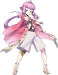  1boy ahoge chatan_nakiri full_body haori japanese_clothes male_focus namaniku_atk official_art pink_eyes pink_hair ponytail sandals short_sword shorts sidetails sword tantou tassel touken_ranbu transparent_background weapon 