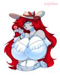  anthro big_breasts blue_eyes breasts canid canine canis female hair hi_res leila_maddox long_hair mammal mature_female red_hair solo sun_hat tragicfame wolf 
