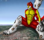  abs anthro athletic canid canine canis chrislhi dots dragon felid fur grey_body grey_fur grin hi_res horn lhikan(chrislhi) macro male mammal micro muscular pantherine pawpads paws pheonix red_body red_fur scales size_difference smile smirk snow_leopard solo wolf yellow_body yellow_scales 
