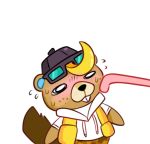  animal_crossing anthro beaver blonde_hair blush buckteeth c.j._(animal_crossing) chibi cutgut embarrassed hair licking low_res male mammal nintendo rodent solo teeth tongue tongue_out video_games 