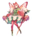  1girl bangs blush boots breasts brown_footwear buttons detached_sleeves dress eyebrows_visible_through_hair fairy fairy_wings fire_emblem fire_emblem_heroes flower full_body highres long_hair long_sleeves looking_at_viewer low-tied_long_hair mirabilis_(fire_emblem) official_art pantyhose parted_lips pink_hair pink_legwear pointy_ears purple_eyes shiny shiny_clothes shiny_hair sleeves_past_wrists small_breasts solo transparent_background twintails wide_sleeves wings yoshiku_(oden-usagi) 