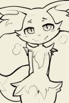  2:3 ambiguous_gender anthro blush bodily_fluids braixen canid canine cute_fangs digital_media_(artwork) fangs hi_res inner_ear_fluff itsunknownanon looking_at_viewer mammal nintendo pok&eacute;mon pok&eacute;mon_(species) simple_background smile solo tuft video_games 