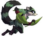  action_pose alpha_channel anthro clenched_teeth elranno female fur green_body green_fur hi_res leaf mammal maypul official_art paws pose procyonid raccoon rivals_of_aether simple_background solo teeth transparent_background video_games 