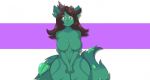  anthro big_breasts breasts brown_hair featureless_breasts female fur green_body green_eyes green_fur hair leaf long_hair mastergodai smile solo 