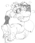  anthro belly blush canid canine chubby_protagonist_(tas) cuddling duo exe_exem fluffy goemon_(tas) grin groping_chest groping_from_behind hair human male male/male mammal monochrome moobs naughty_face nude ponytail raccoon_dog smile tanuki tokyo_afterschool_summoners tongue video_games 