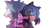  absurd_res anthro blue_body blue_eyes blue_fur blue_hair brand_new_animal brown_body brown_fur canid canine canis clothed clothing coat female fur hair hi_res jacket jipponwazaari looking_at_viewer male mammal michiru_kagemori raccoon_dog shirou_ogami smile studio_trigger tanuki topwear white_body white_fur wolf 