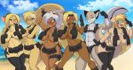  amanda_(mastergodai) anthro armor beach big_breasts blonde_hair blue_eyes breasts brown_body brown_fur canid canine canis cloud crossed_arms domestic_dog female fighting_pose flexing fur gloria green_eyes grey_hair group hair horn looking_at_viewer male mammal mastergodai naomi_(mastergodai) nude one_eye_closed peace_sign_(disambiguation) pose pouches rodent sand sciurid sea seaside sky ursid water wink yellow_eyes yuriko 