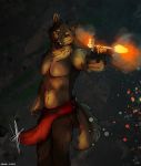  2020 aiden_(flashfire) anthro black_powder_weapon canid canine canis clothed clothing colored domestic_dog fire firing flashfire flintlock flintlock_pistol green_eyes gun half_naked handgun holding_gun holding_object holding_weapon husky male mammal muscular nordic_sled_dog pistol portrait ranged_weapon serious serious_face solo spitz standing weapon 