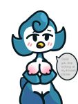  2020 3:4 anthro areola avian beak big_breasts bird black_eyes blue_body blue_skin blush breasts digital_drawing_(artwork) digital_media_(artwork) english_text female genitals hair holding_breast looking_at_viewer mother neutral_expression nipples non-mammal_breasts nsfw_blueberryyy nude open_mouth parent penguin pussy short_tail simple_background slightly_chubby solo solo_focus standing text thick_thighs white_background white_body white_skin wide_hips 