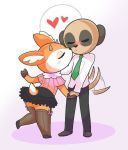  &lt;3 aggressive_retsuko antelope anthro blush bottomwear bovid chibi chief_komiya clothing couple_(romantic) eyes_closed female gazelle hand_holding herpestid kissing legwear male male/female mammal meerkat onigiri_punch sanrio skirt stockings tailwag thick_thighs tsunoda 