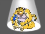  2010 4:3 anthro clothing drunk felid humanoid_hands kemono male mammal oogamikennta overweight overweight_male pantherine shirt sitting solo substance_intoxication tiger topwear underwear 