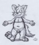  anthro balls casual_nudity domestic_cat felid feline felis flaccid flaccid_cock genitals graphite_(artwork) humanoid_genitalia male mammal nude pencil_(artwork) penis traditional_media_(artwork) 