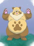  2020 3:4 anthro belly brown_body brown_fur canid canine fur inunoshippo kemono male mammal night outside overweight overweight_male paws raccoon_dog solo tanuki tongue 