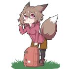  2017 alpha_channel animal_humanoid backsack balls blush bottomwear breasts brown_hair canid canid_humanoid canine canine_humanoid clothing eyewear female footwear fox_humanoid genitals glasses grass hair hi_res hoodie humanoid mammal mammal_humanoid open_mouth shoes shorts simple_background solo standing topwear transparent_background yukusasu 