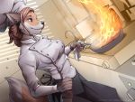  4:3 anthro apron bottle canid canine chef chef_hat clothed clothing cooking cookware female fire fox frying_pan fully_clothed hat headgear headwear hi_res holding_object kitchen kitchen_utensils mammal smile solo stove tools twinkle-sez 