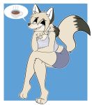  anthro beverage bottomwear breasts canid canine canis cleavage clothed clothing coffee crossed_legs female fox hair hi_res kabula_(artist) looking_at_viewer mammal open_mouth paws shorts sitting smile solo speech_bubble teeth tongue topwear wolf 