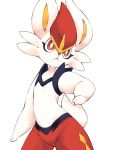  brown_eyes bunny bunny_focus cinderace closed_mouth commentary_request cowboy_shot creature frown gen_8_pokemon minamo_(pixiv17726065) no_humans pokemon pokemon_(creature) serious simple_background solo standing white_background 
