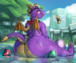  activision anthro anthrofied big_butt blush butt dragon duo eyewear gem goggles hi_res horn looking_at_viewer looking_back male outside purple_body purple_eyes purple_scales rear_view reptile scales scalie scarf sitting sparx spyro spyro_the_dragon sxfpantera video_games wings 