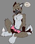  aggressive_retsuko alcohol anthro bedroom_eyes beverage blush bulge clothing haida hyaenid kinktover large_feet male mammal narrowed_eyes nipples nude paws pecs sanrio seductive simple_background solo spotted_hyena underwear 