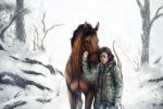  backpack blue_eyes bow_(weapon) brown_body brown_eyes brown_fur brown_hair callus_(tlou) clothing ellie_(tlou) equid equine female forest fur hair hakaishi horse human jacket mammal naughty_dog ranged_weapon snow snowing sony_corporation sony_interactive_entertainment the_last_of_us topwear tree video_games weapon 