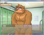  2013 anthro belly blush bodily_fluids humanoid_hands japanese_text kemono male mammal moobs nipples oogamikennta overweight overweight_male pubes solo sweat text ursid 