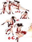  1girl ass breasts brown_hair cleavage elbowing fan folding_fan gameplay_mechanics highres jheflow45 kicking long_hair ponytail revealing_clothes shiranui_mai the_king_of_fighters 