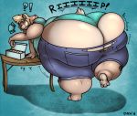  ! ? anthro araidian_(artist) big_butt bottomwear butt clothing common_hippopotamus doughnut felid food furniture furniture_damage hair hippopotamid holding_object huge_butt huge_thighs hybrid hyper hyper_butt hyper_thighs lion male mammal morbidly_obese obese overweight pantherine pants rear_view rocco shirt shoeless solo table thick_thighs topwear torn_clothing underwear 