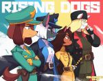  anthro belt brown_hair canid canine canis clothed clothing colo domestic_dog eyewear female fur glasses group hair headgear headwear mammal melee_weapon military misha_(colo) rouge_(colo) smile sword uniform weapon 
