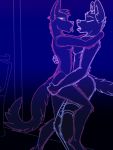 3:4 anthro blacklight canid canine canis chair clothing door duo embracing female french_kissing furniture hand_on_butt kissing male male/female mammal nude on_one_leg open_mouth panties panties_down raised_leg sex standing standing_sex underwear undressing undressing_another undressing_partner wolf xaskai 