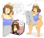  &lt;3 2020 3_toes 5_fingers anthro big_breasts blue_eyes bottomless breasts brown_hair canid canine canis cleavage clothed clothing controller cross-popping_vein dialogue domestic_dog duo english_text female fingers game_controller gaming hair headphones hi_res huge_breasts jinu june_(jinu) mammal meme mother mother_and_child mother_and_son open_mouth parent parent_and_child patreon playing_videogame shiba_inu shirt short_hair skylar_(jinu) son spitz text thick_thighs toes topwear torn_clothing url vein 