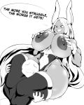  animal_humanoid big_breasts breasts dialogue duo english_text female grin hi_res holding_breast humanoid lagomorph lagomorph_humanoid leporid_humanoid mammal mammal_humanoid miruko monochrome my_hero_academia nipples rabbit_humanoid smile text thecon thick_thighs wrestling 