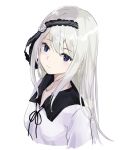  153107 1girl bangs blue_eyes dress grey_hair headband kaguya-sama_wa_kokurasetai_~tensai-tachi_no_renai_zunousen~ long_hair school_uniform serafuku shirogane_kei silver_hair smile white_dress 