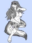  3:4 anthro arwen blvejay breasts curvy_figure domestic_ferret female greyscale hair happy hi_res long_hair mammal medium_breasts monochrome mustela mustelid musteline nipples nude pinup pose simple_background sitting sketch smile solo voluptuous 