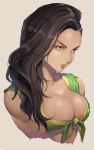  1girl asymmetrical_hair black_hair brazilian breasts brown_eyes cleavage cornrows dark_skin forehead front-tie_top large_breasts laura_matsuda lips long_hair murata_tefu nose parted_lips solo street_fighter street_fighter_v upper_body 