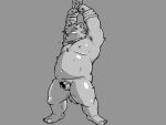  2016 4:3 anthro balls belly bound flaccid genitals humanoid_genitalia humanoid_hands humanoid_penis kemono male mammal monochrome moobs navel nipples oogamikennta overweight overweight_male penis rope simple_background solo submissive submissive_male ursid 