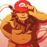  1:1 2014 anthro asian_clothing barazoku blush clothing east_asian_clothing felid fundoshi hat headgear headwear humanoid_hands japanese_clothing kemono kumamikan lion male mammal pantherine simple_background solo underwear 